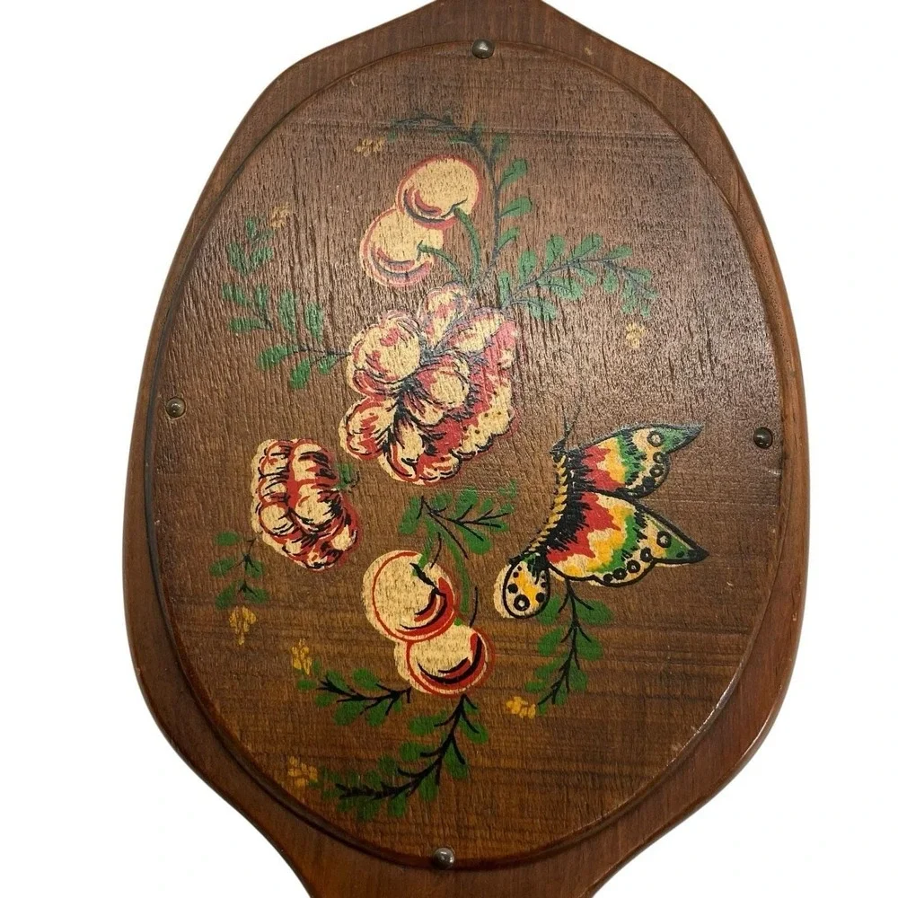 Vintage‎ Handheld Mirror Wooden Hand Painted Cottagecore Shabby Chic Butterfly